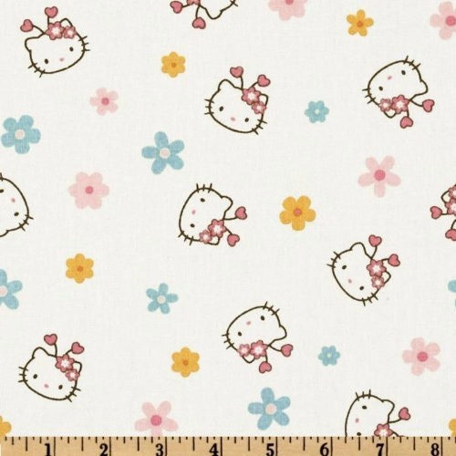SALE - Half Yard - Hello Kitty - Faces and Flowers in white