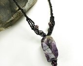 Chevron Amethyst Healing Crystal Pendant - black macrame