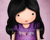 Famous quote children art print for girls room or nursery , you are beautiful inside and out , purple children room art
