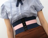 LAST ONE Lily Wide Corset Belt / Navy and Pink // Deadstock Vintage Elastic