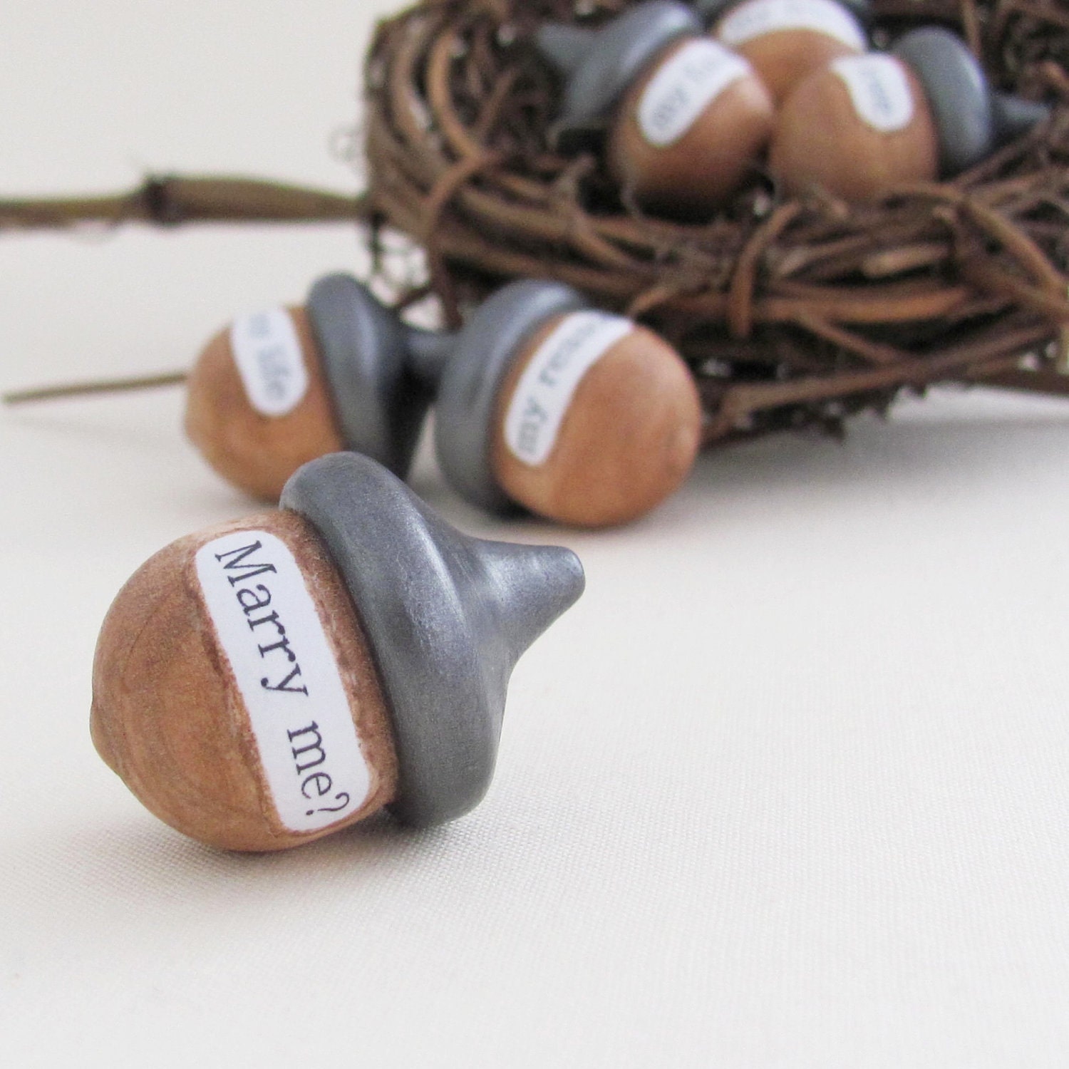Wedding Proposal Acorns- rustic romantic engagement keepsake or woodland wedding table centerpiece by humbleBea