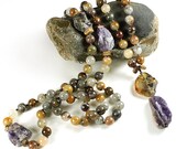 108 bead mala, Yoga Beads for Meditation, a Tibetan Buddhist rosary with Amethyst, Agate and Garden Quartz