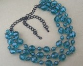 Teal Blue Crystal Black Chain Necklace Multi Strand Set
