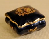 Fluted Square Prussian Blue and Gold Trinket Box by Limoges