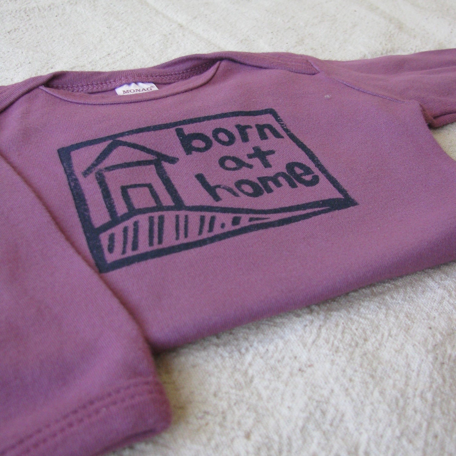 Home birth Onesie, long sleeve, Hand-Dyed, Block Print - 3 to 6 Month Size