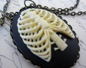 Rib Cage Cameo Necklace- Black and Ivory