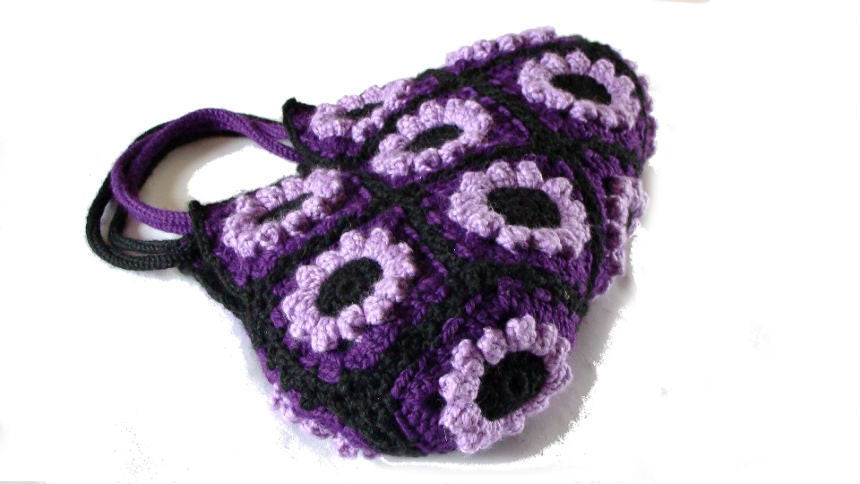 Purple crochet flower handbag , crochet bag, shoulder bag, purse