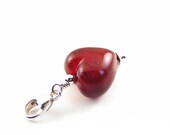 Heart Charm Pendant. Handcrafted Red Murano Glass Heart & Sterling Silver Lobster Clasp Clip On Bracelet Charm