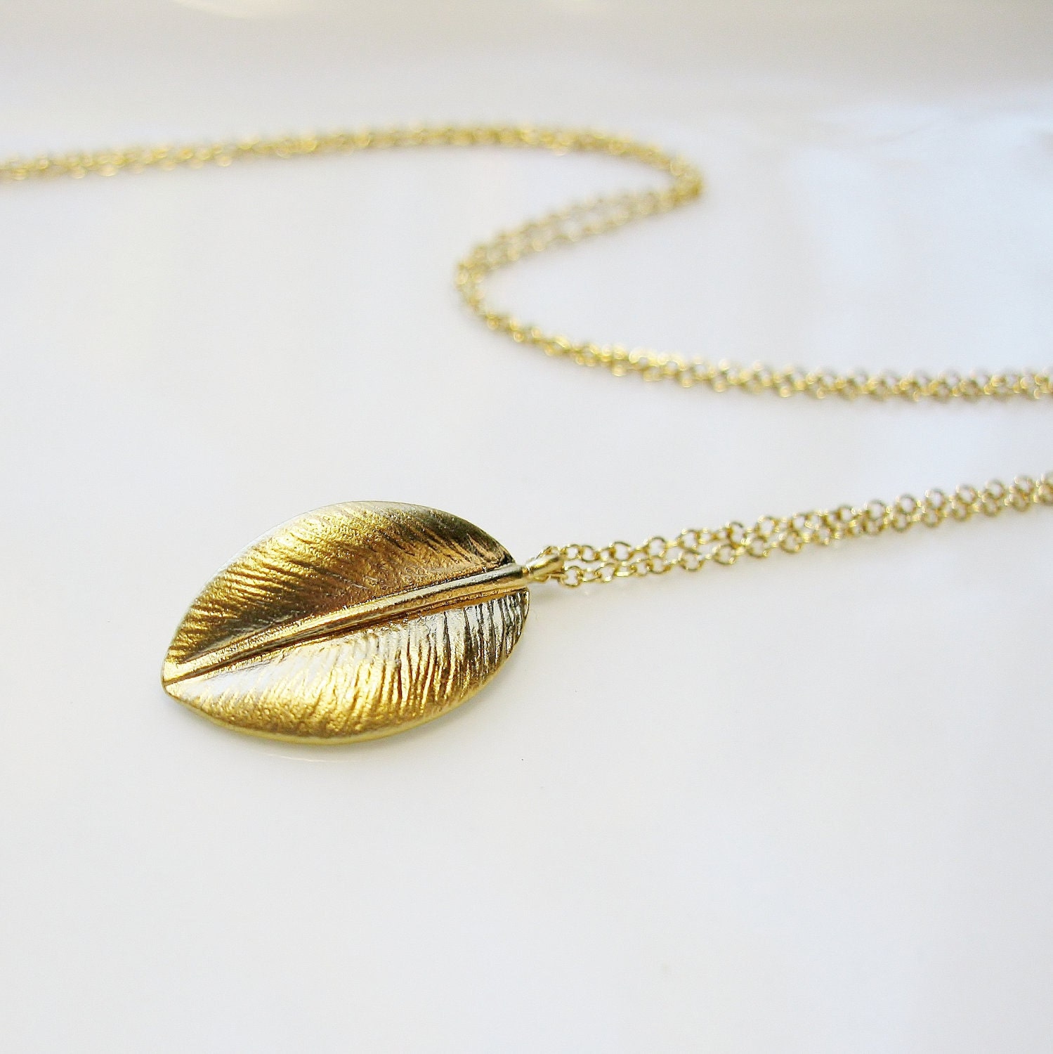Golden Leaf Necklace, 14k gold filled, modern, everyday jewelry