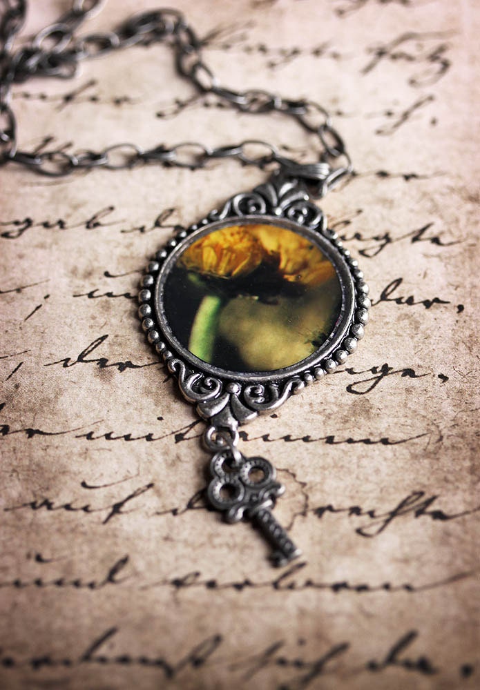 20% OFF Sale Vintage Inspired Jewelry Photo Necklace - Study of a Mum - original fine art photo - yellow flower