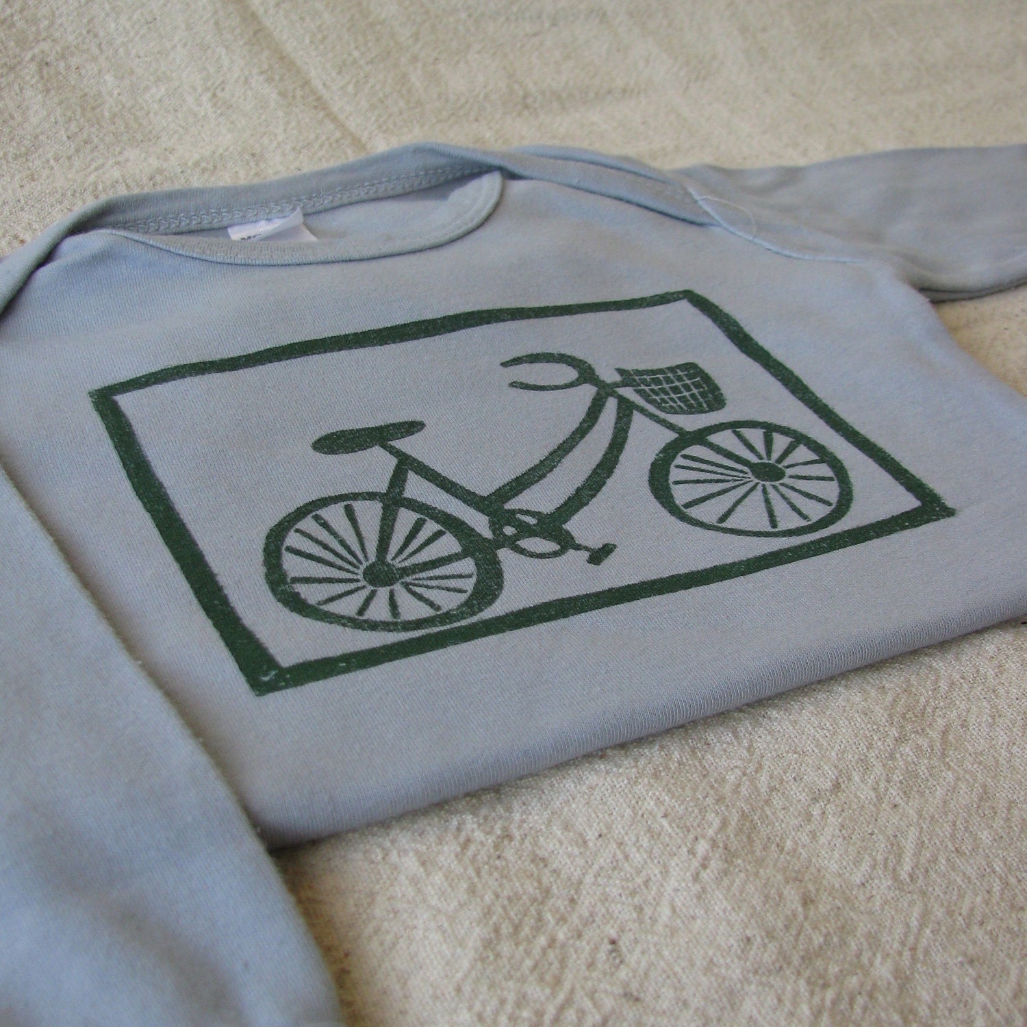 Bike Long Sleeve Onesie, Block Print, Hand-dyed, 12 to 18 Month Size