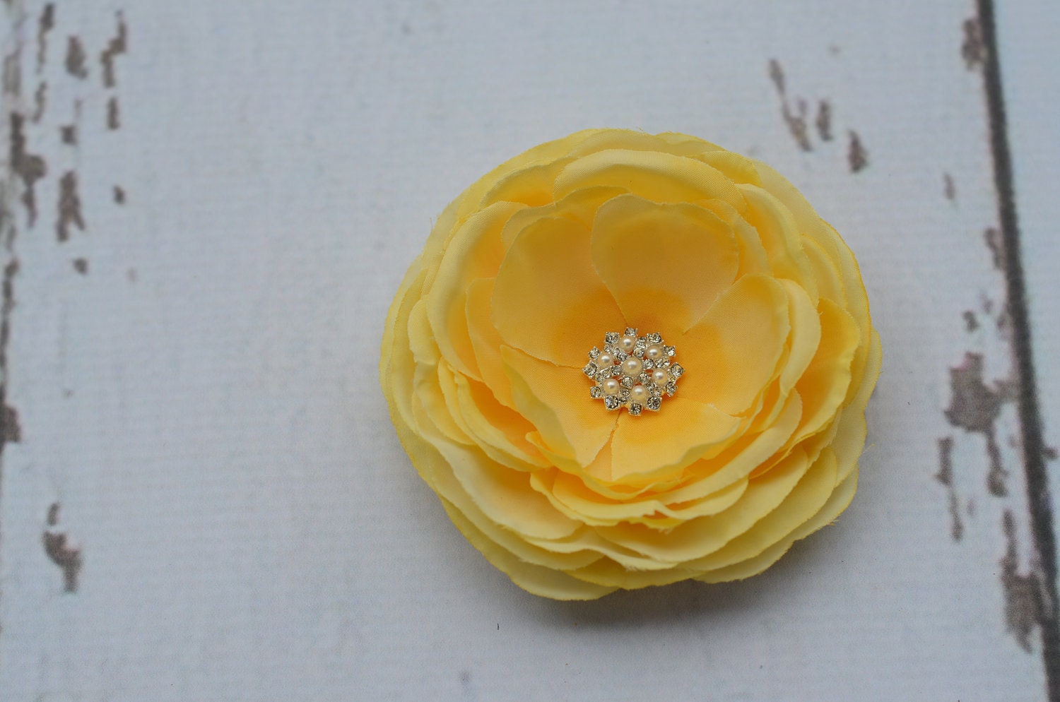 Interchangable STUNNING Rich Butter Yellow Flower with Extremely Detailed Pearl and Rhinestone Center Infants, Babies or Adults