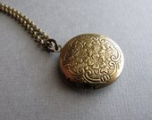 Reversible Brass Round Textured Locket Antiqued Brass Chain Valentines Under 25