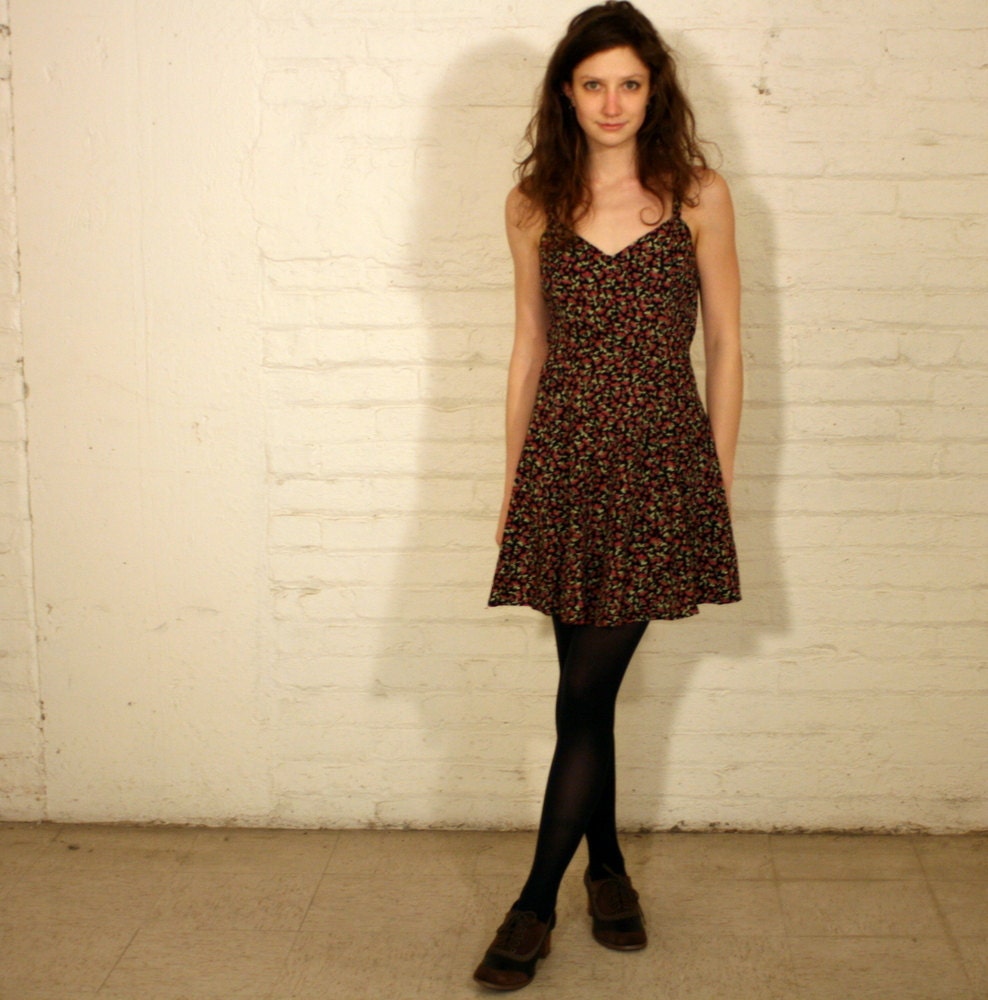 CHERRY BOMB - 80s Mini Dress - Sleeveless Cherry Print - small