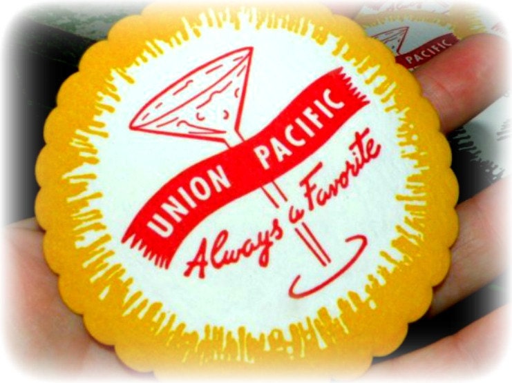 4 Union Pacific train Railroad Coasters Martini Glass Paper Ephemera use in mixed media or collage