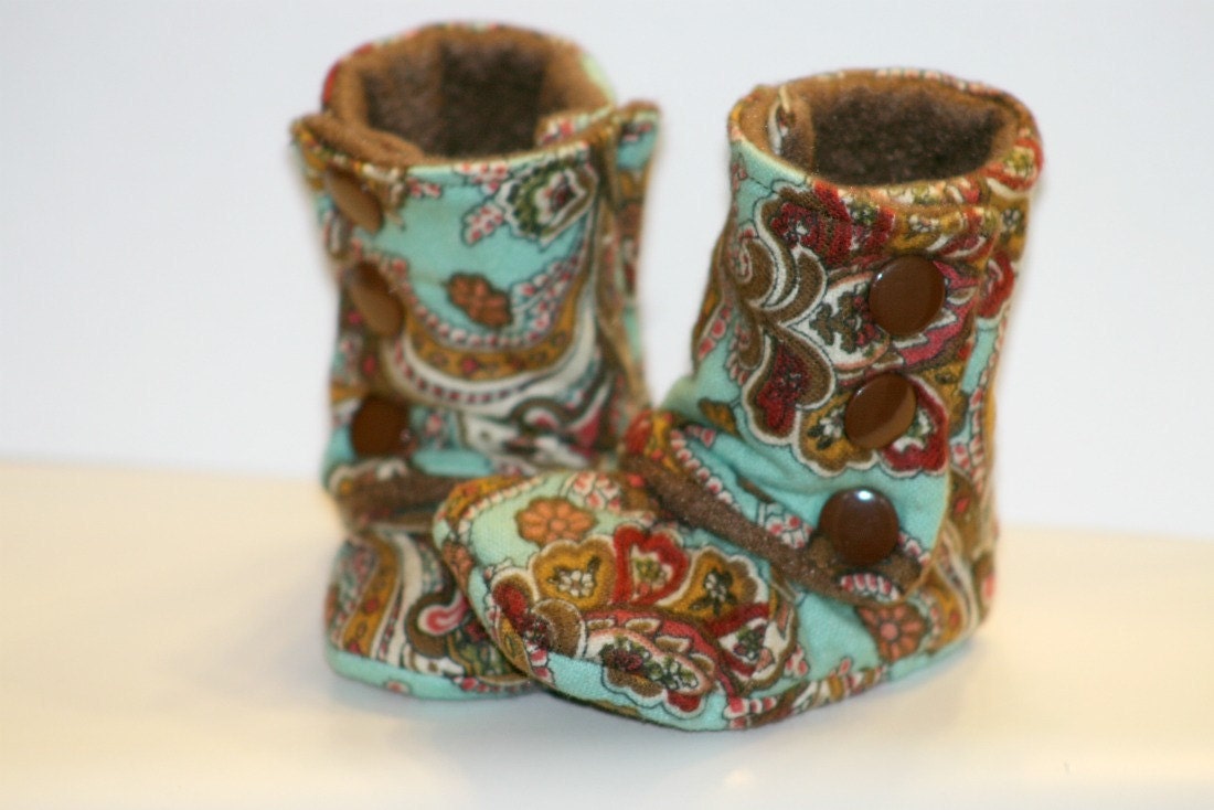 Brown and Aqua Baby Bootsies FREE SHIPPING