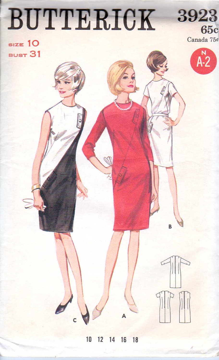 Retro Asymmetrical Dress Size 10 Butterick 3923  UNCUT FACTORY FOLDED
