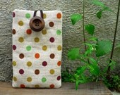iPhone 4s, 4, 3g Padded Cute Sleeves - Colorful Dots/ elastic string with vintage wooden button closure