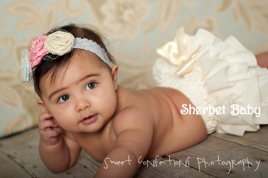 Sassy Pants Ruffle Diaper Cover Panty in Cream Ivory with Bow