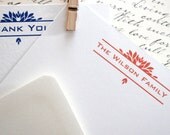 Personalized Stationery / note cards-Custom family Flat Note Cards-set of 6 with color coordinated envelopes