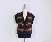 1970s neutral color zigzag stripe sleeveless cardigan / 70s earth tone sweater vest