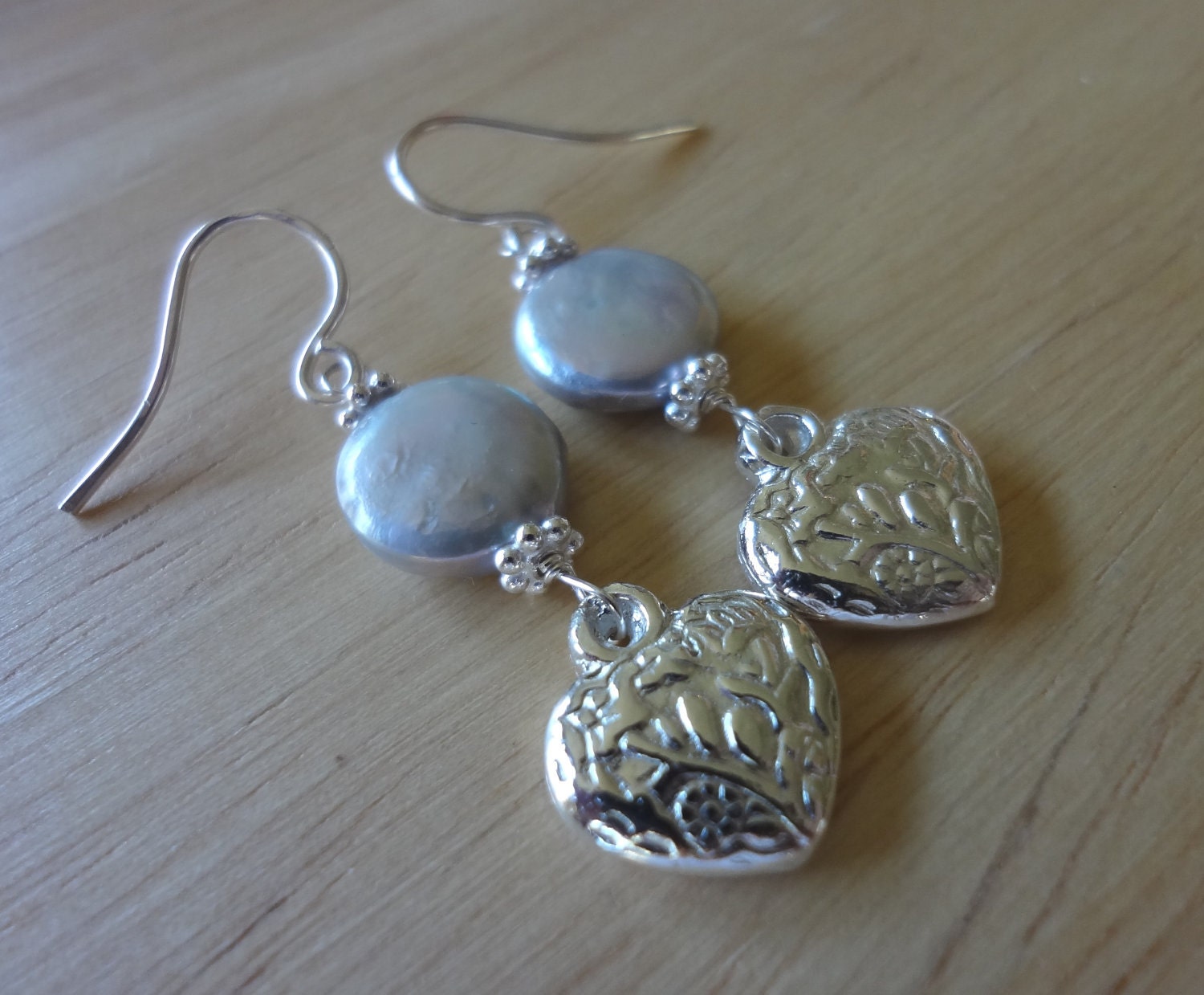 Sterling Silver Heart Earrings, Fine Silver Heart Earrings, Handmade Earrings, Valentines