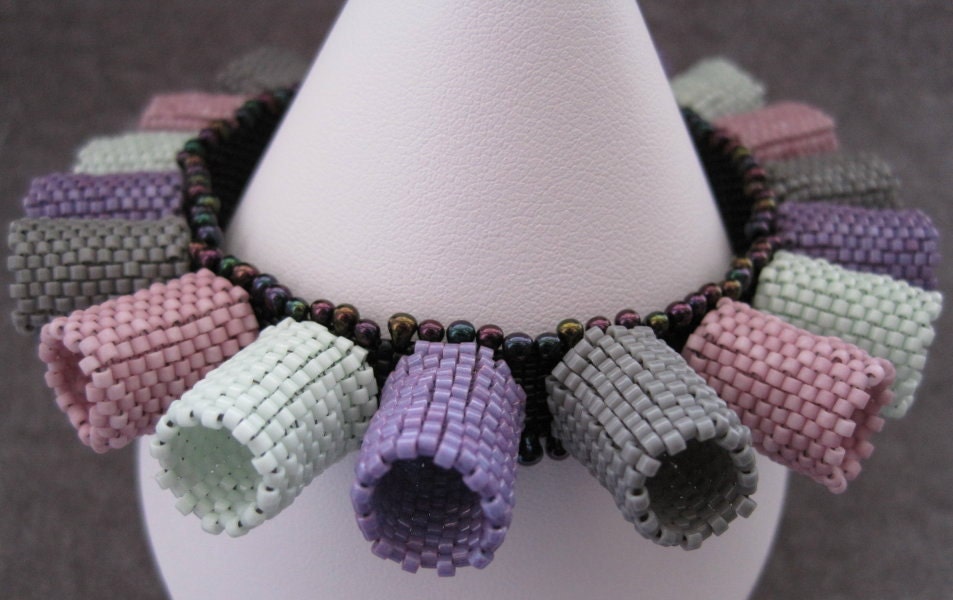 Cocoon - Beadwoven Bracelet Purple Black Grey Pink Mint - BlissWorksStudio