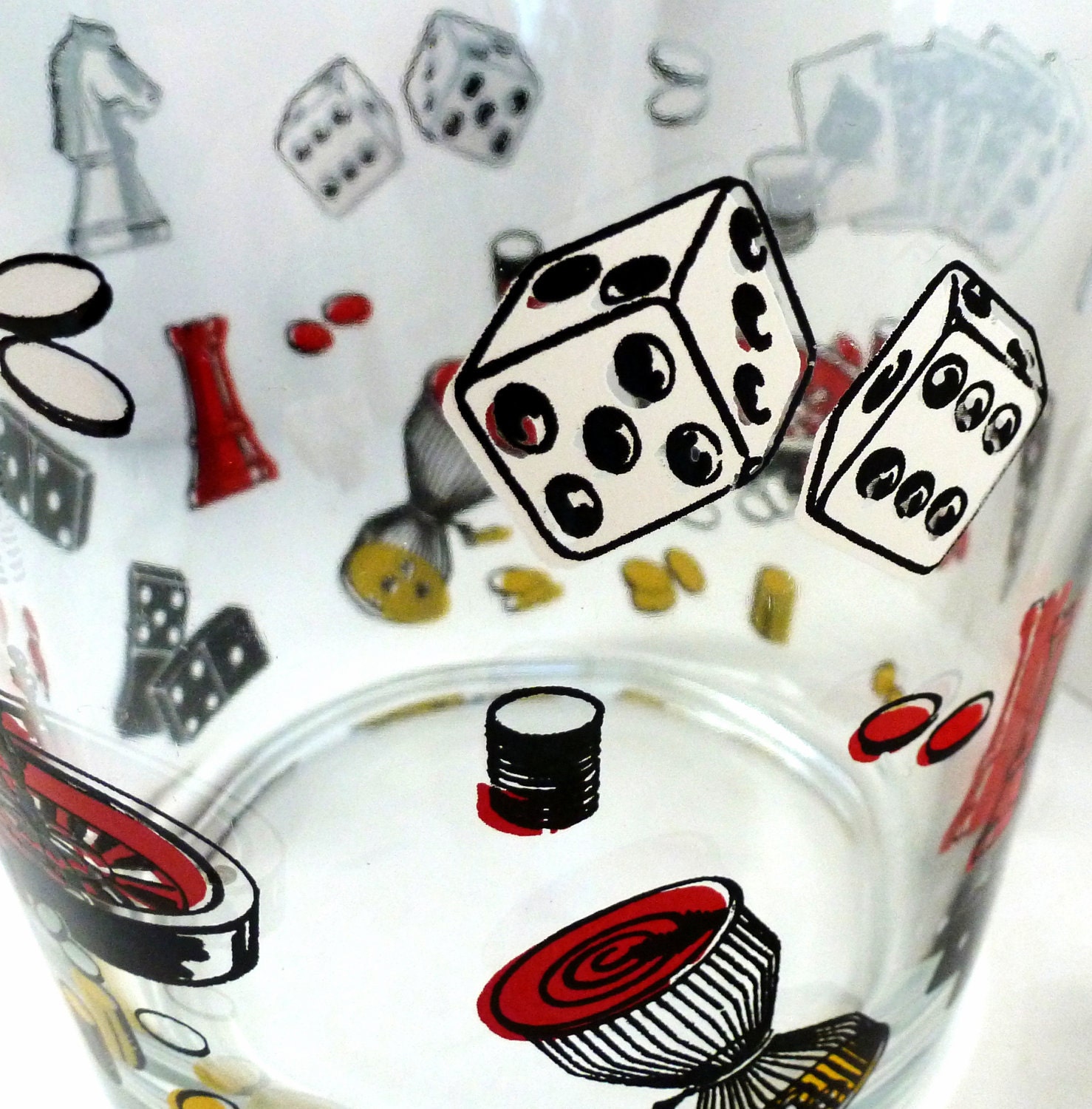 Vintage Midcentury Vegas Casino Barware - Gambling Ice Bucket - Dice - Dominoes - Chess - Roulette - Bingo - Poker