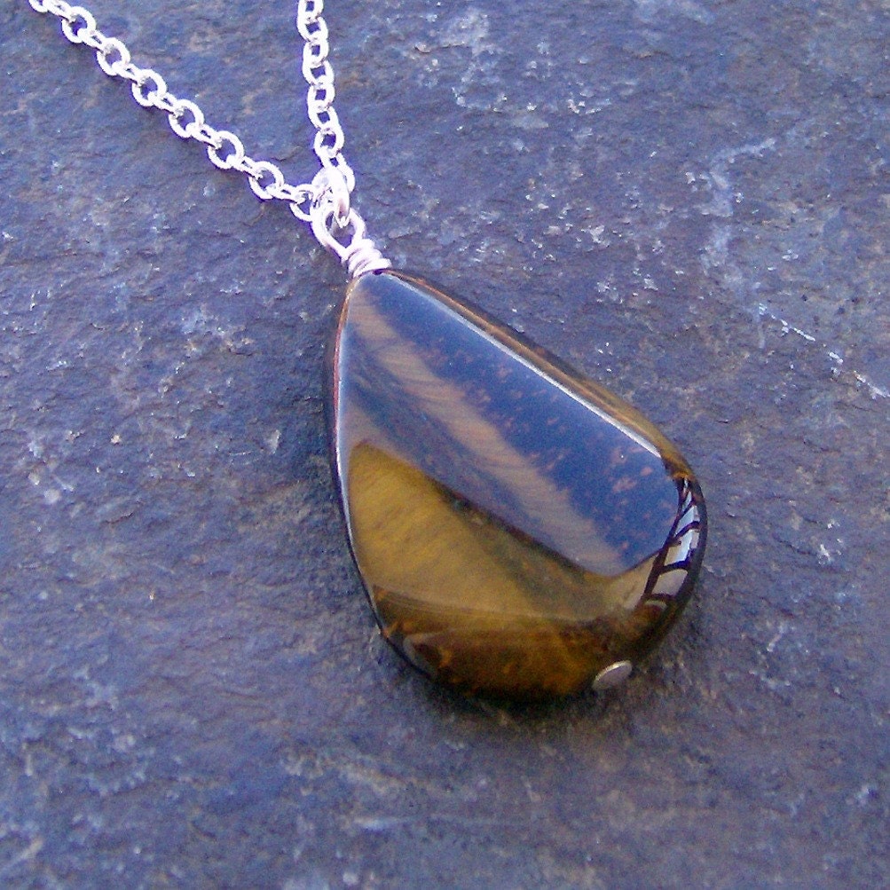 Tigereye Teardrop Pendant Necklace with silver chain
