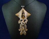 Steampunk Squid Necklace - Polymer Clay Steampunk Jewelry