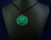 Jade Small Cthulhu Cameo Necklace with Chain - Handmade Polymer Clay Jewelry