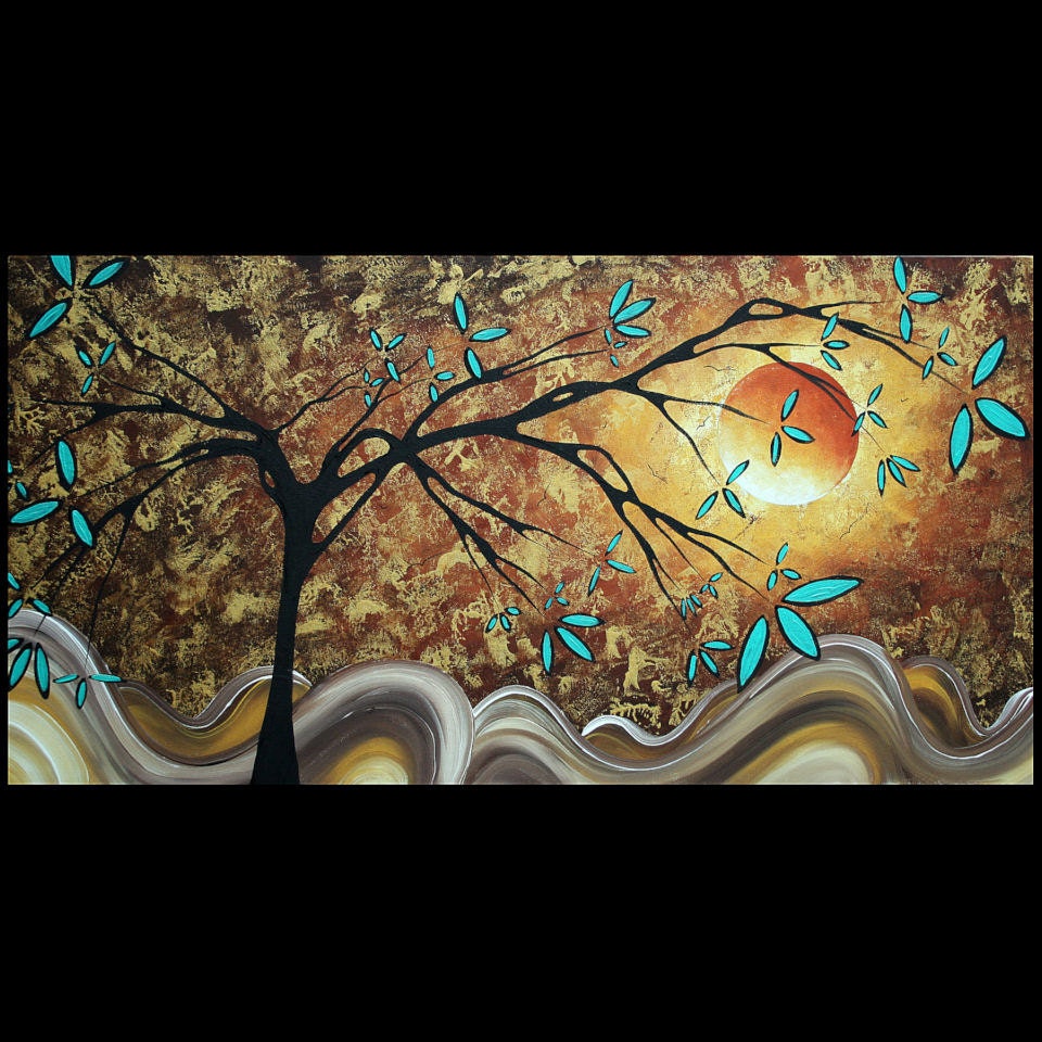 Abstract Landscape Art Bold Colors Original Painting MADART  48x24 APRICOT MOON