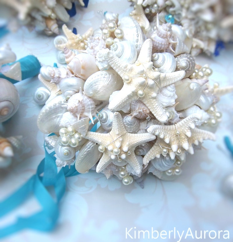 Crisp Bridal Party / Bridesmaids Bouquet of Shells, Bead and Crystals (Onotoa Atoll Style) IN-STOCK