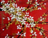 Blossoms on Red, a mini original oil painting by Jo Edwards
