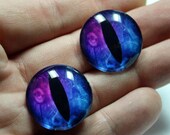 Steampunk Glass Dragon Eyes 24mm 1 inch Purple / Blue Cabochons for Steampunk Jewelry and Pendant Making