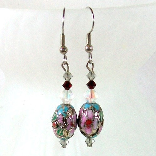 Dangle Earrings with Light Blue Cloisonne Bead