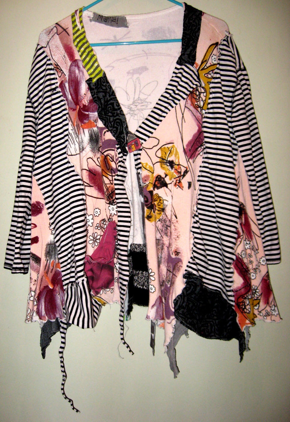 Upcycled pink and black Cotton Cardigan