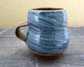 Large Spiral Carved Coffee Mug - Caramel Gold and Blue