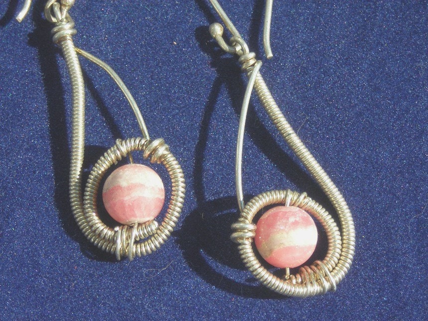 Pink Rhodocrosite and Sterling Silver Earrings