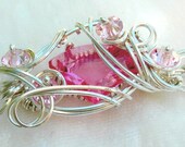 Stunning Silver Pin  Pendant With  Rose  Vintage Glass and Crystals