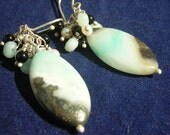 Aqua and Black Earrings in Sterling Silver