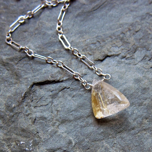 READY TO SHIP, Rutilated quartz chunk necklace, geometric faceted, triangle, tribal, golden rutile, one of a kind, ready to ship
