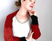 Convertible Scarf Shrug or Hood in brick red and black bamboo jersey in size long