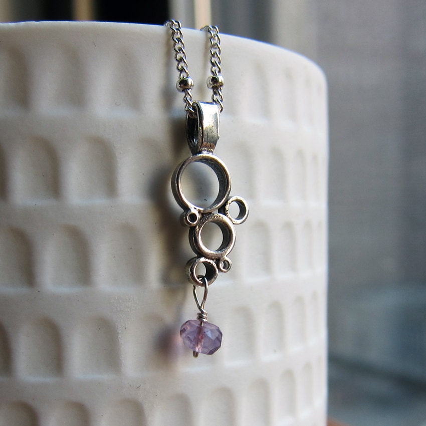 READY TO SHIP, Tiny lavender amethyst, Modern oxidized sterling silver Bubbles necklace, circles, february birthstone, ready to ship