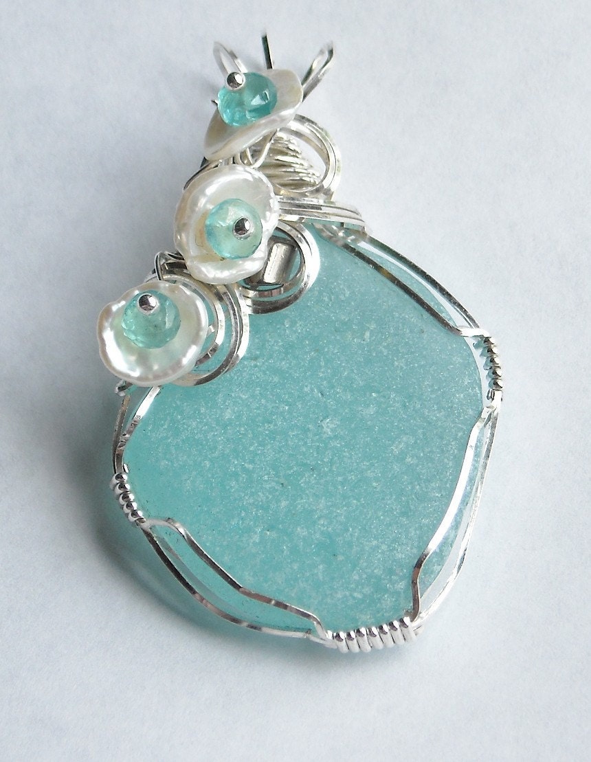 Sea Glass Beach Glass Necklace Pendant  in Sterling Silver