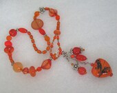 Bright Orange Beaded Lariat Necklace