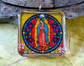 Our Lady of Guadalupe Catholic Virgin Mary pendant necklace charm glass tile INCLUDES ball chain necklace