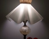 1950s darling shabby hobnail lamp-complete with chippy paint and frilly pale blue plastic shade