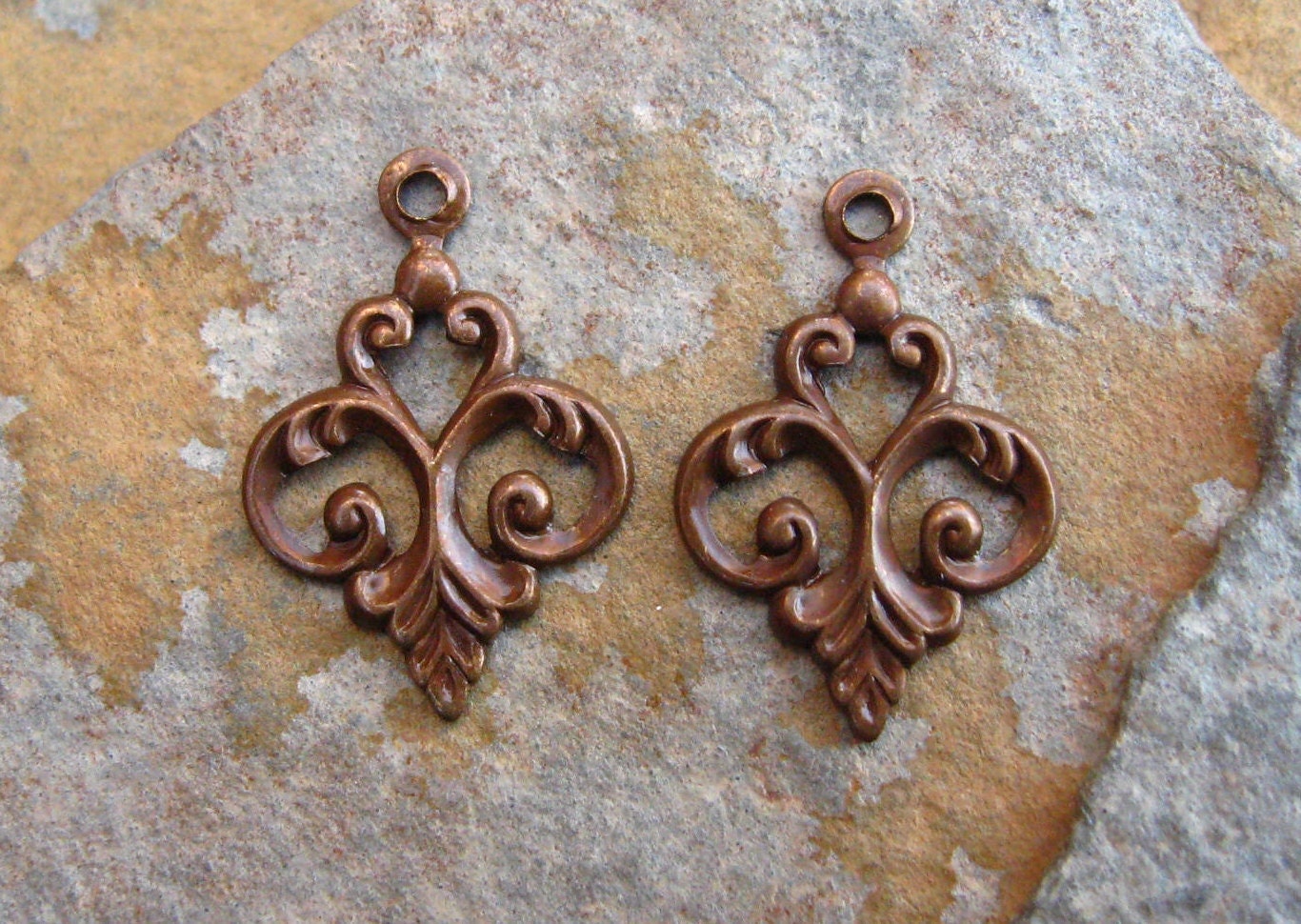 4 Fancy Fleur Drop 5mm x 20mm Trinity Vintage Patina -  Trinity Brass Co. LOW SHIPPING