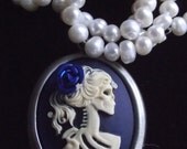 Skeleton Bride Victorian Cameo Necklace with Real Pearls